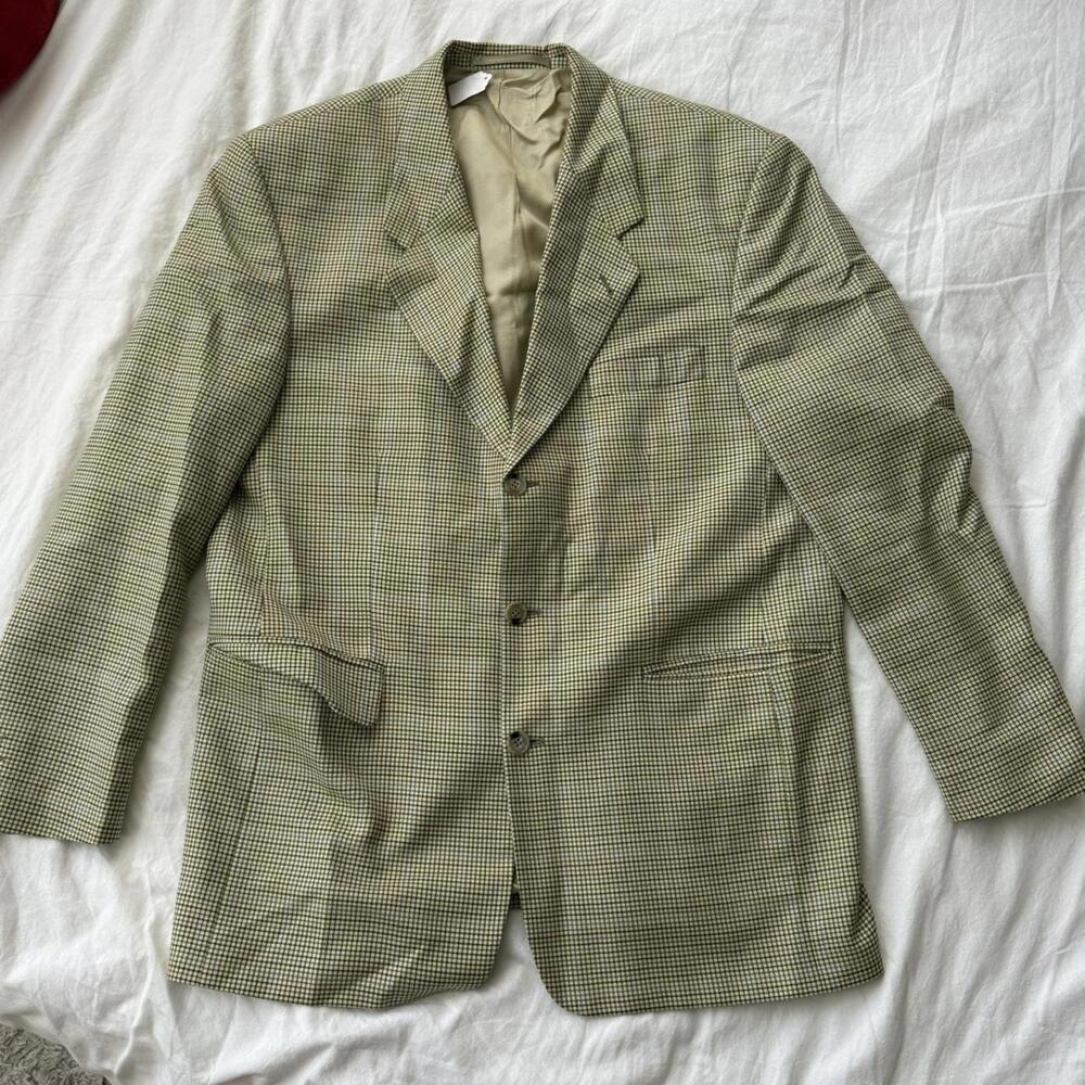 Oversized yellow/cream and blue plaid blazer